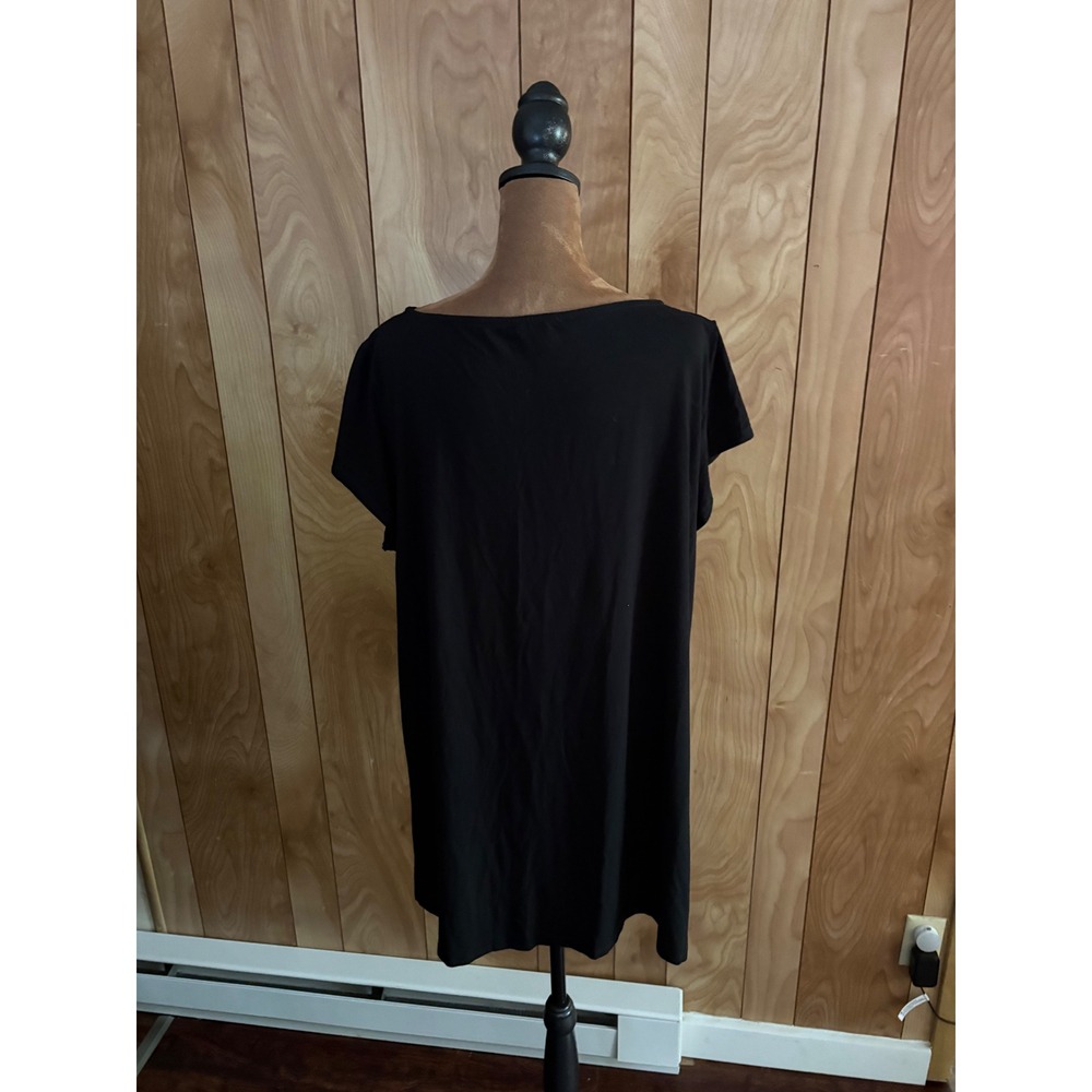 Eileen Fisher Black Viscose Stretch Boat Neck Short Sleeve Tunic Top XL F17VF - Picture 3 of 7